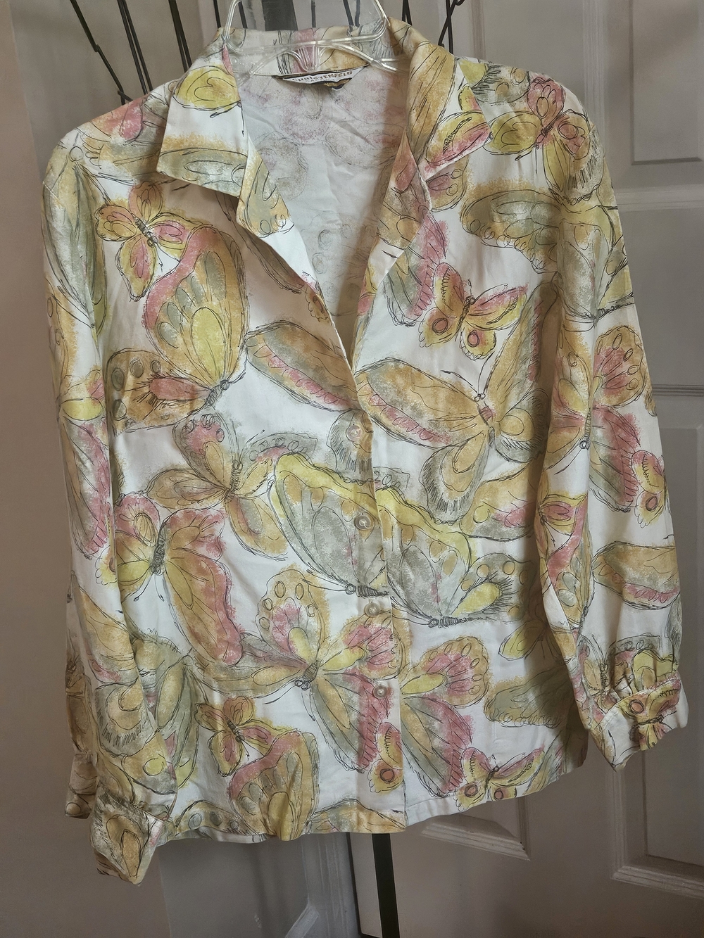 Vintage Christenfeld Capers Floral Butterfly Button-down Blouse
